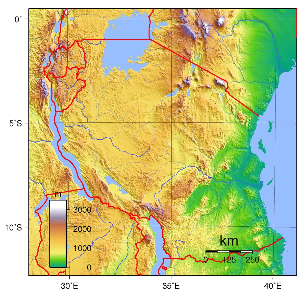 تنزانیہ topographic نقشہ