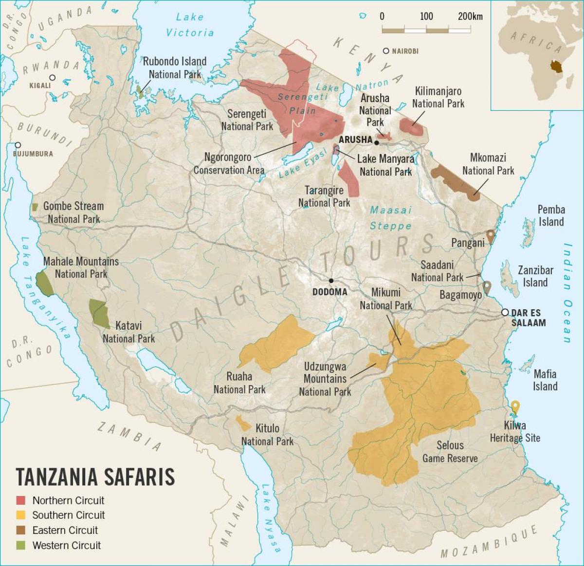 نقشہ کے تنزانیہ سفاری 