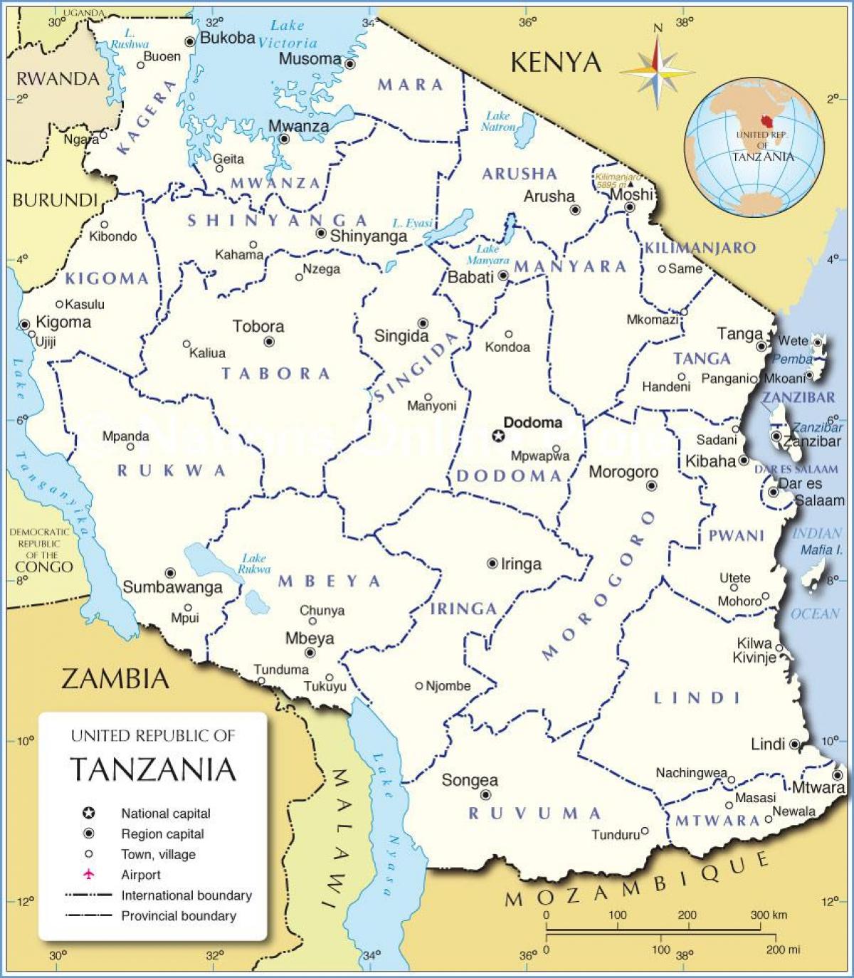 تنزانیہ انتظامی نقشہ